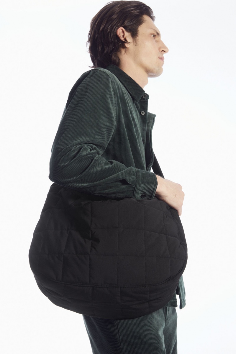 Pánské Crossbody Kabelka COS Prošívaný Messenger Ripstop Černé | SNAI-60132