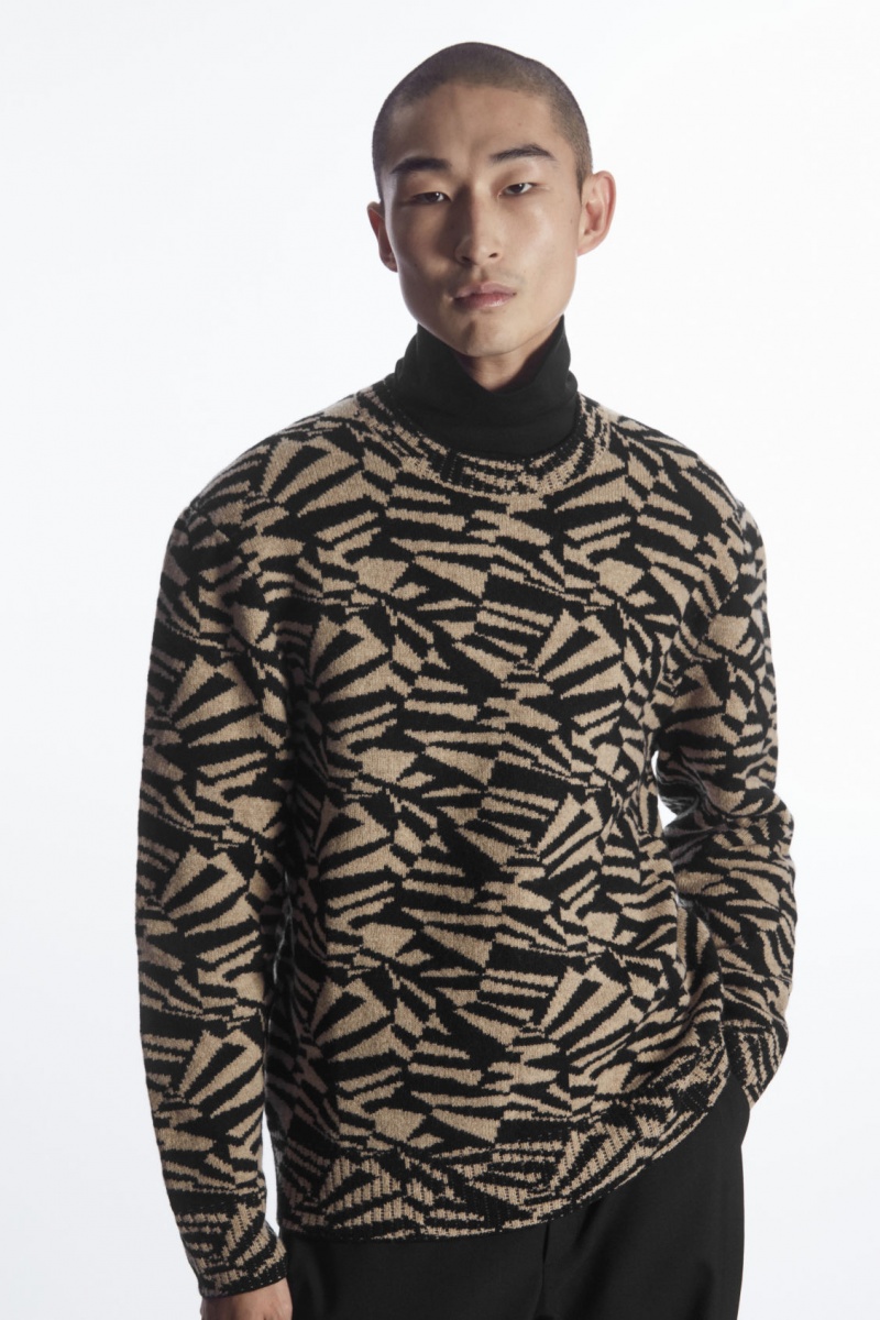 Pánské Jumpers COS Geometric Vlna-Jacquard Černé Béžový | OPDY-06985
