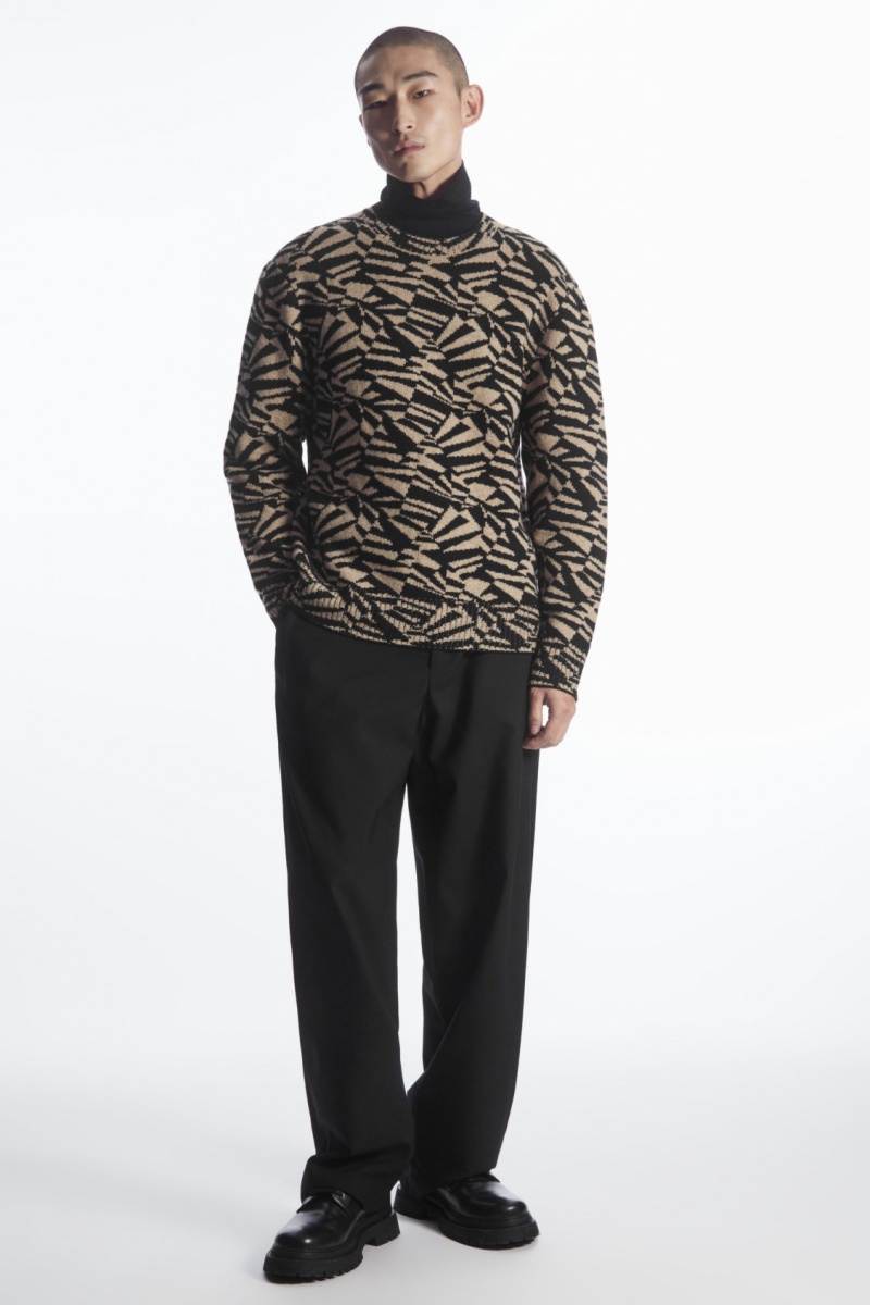 Pánské Jumpers COS Geometric Vlna-Jacquard Černé Béžový | OPDY-06985