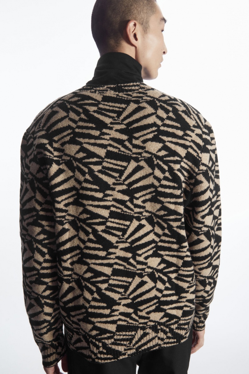 Pánské Jumpers COS Geometric Vlna-Jacquard Černé Béžový | OPDY-06985
