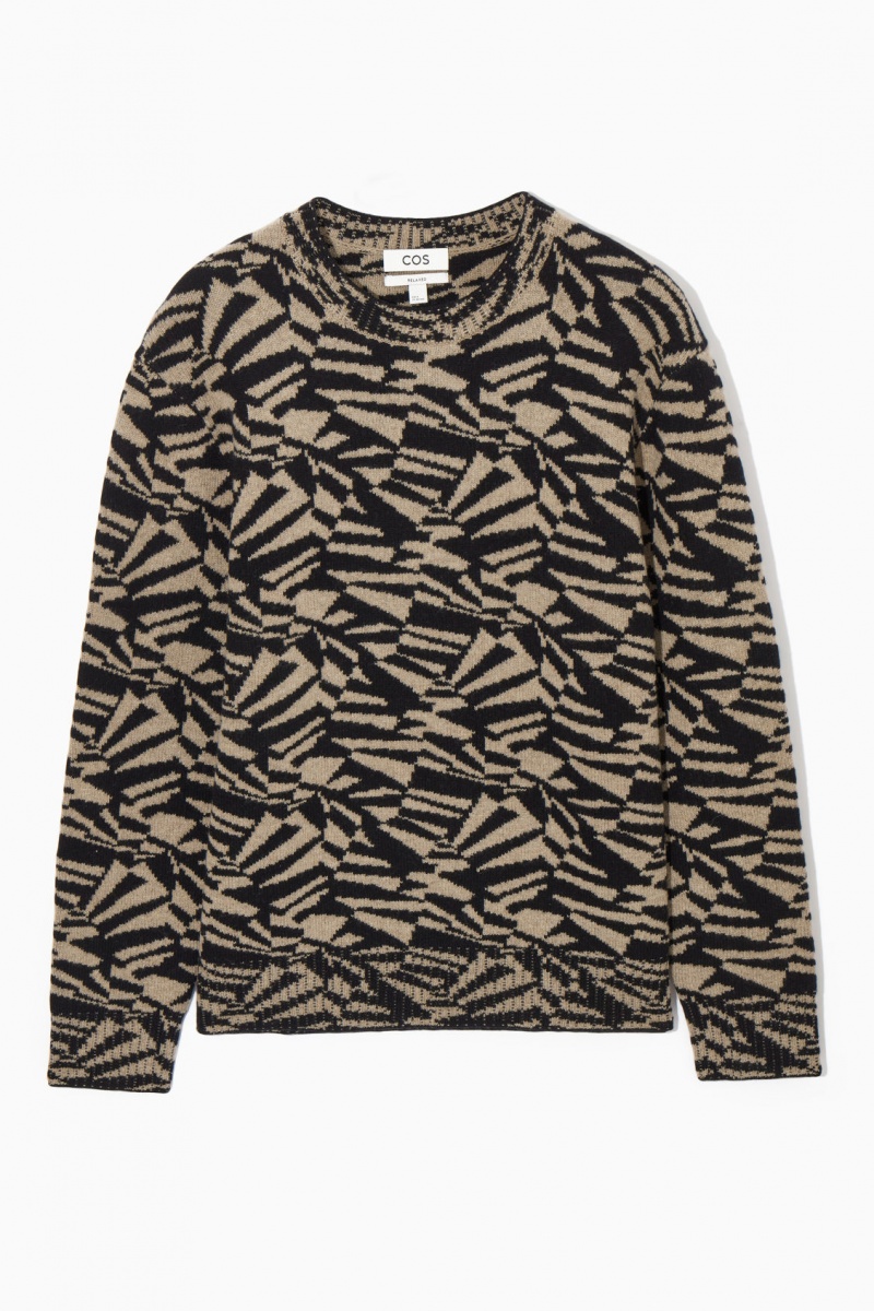 Pánské Jumpers COS Geometric Vlna-Jacquard Černé Béžový | OPDY-06985