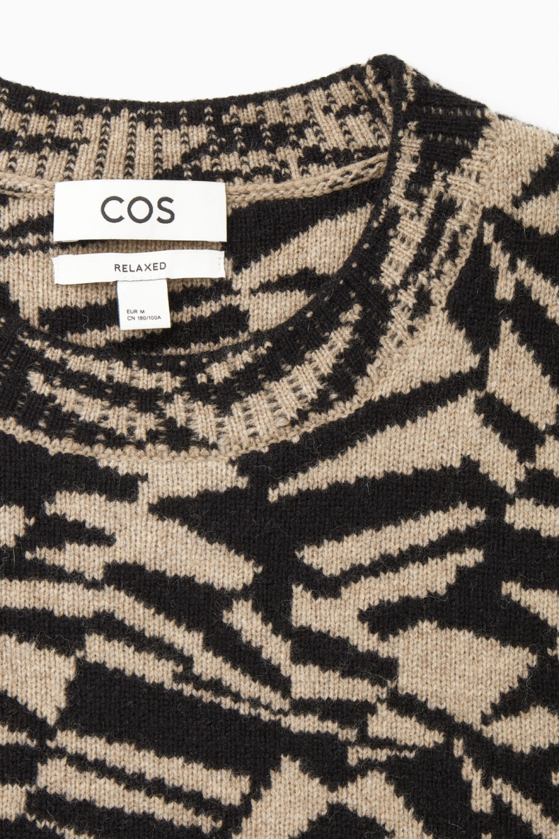 Pánské Jumpers COS Geometric Vlna-Jacquard Černé Béžový | OPDY-06985