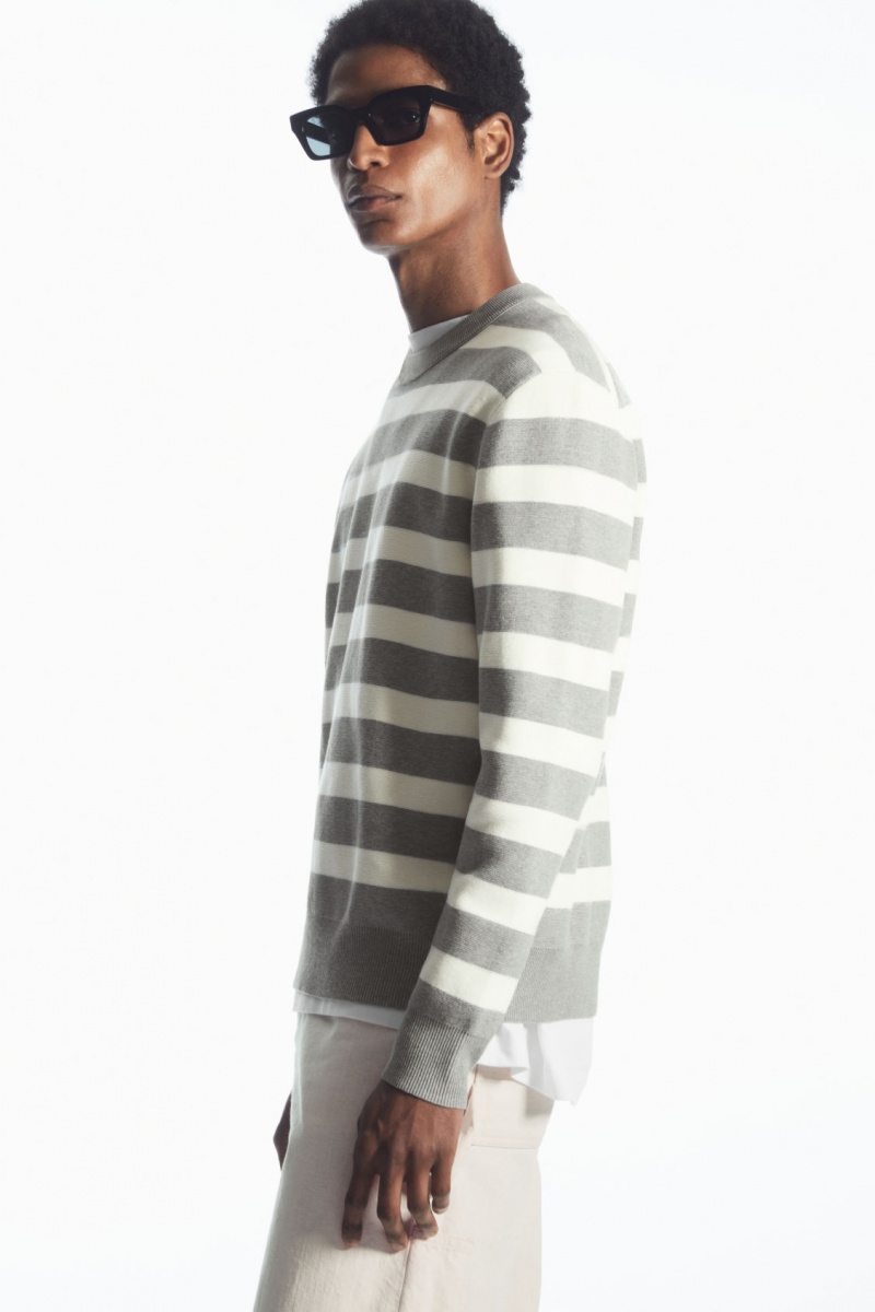 Pánské Jumpers COS Pruhovaný Pletené Šedé | MXQK-72196