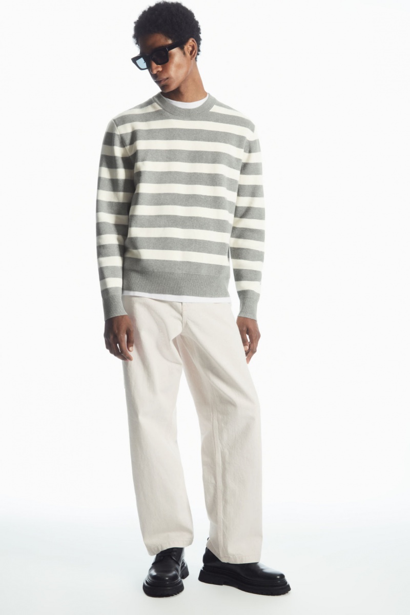 Pánské Jumpers COS Pruhovaný Pletené Šedé | MXQK-72196