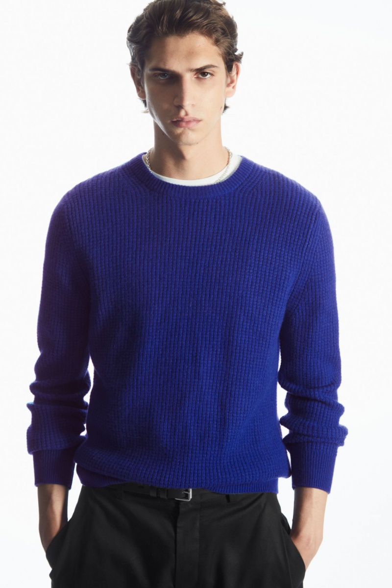 Pánské Jumpers COS Waffle-Knit Pure Cashmere Světle Blankyt | SPDZ-89534
