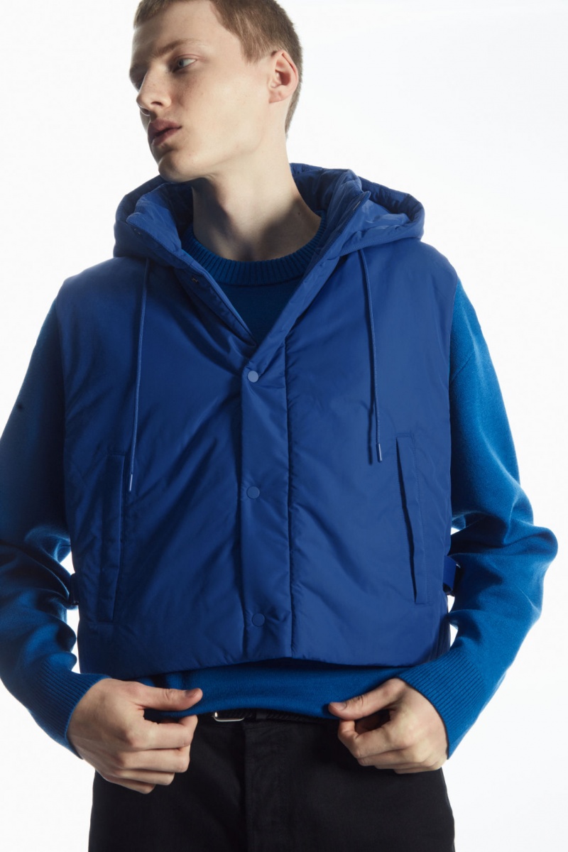 Pánské Kabáty COS Buckled-Side Polstrovaný S Kapucí Gilet Světle Blankyt | SWLX-02548