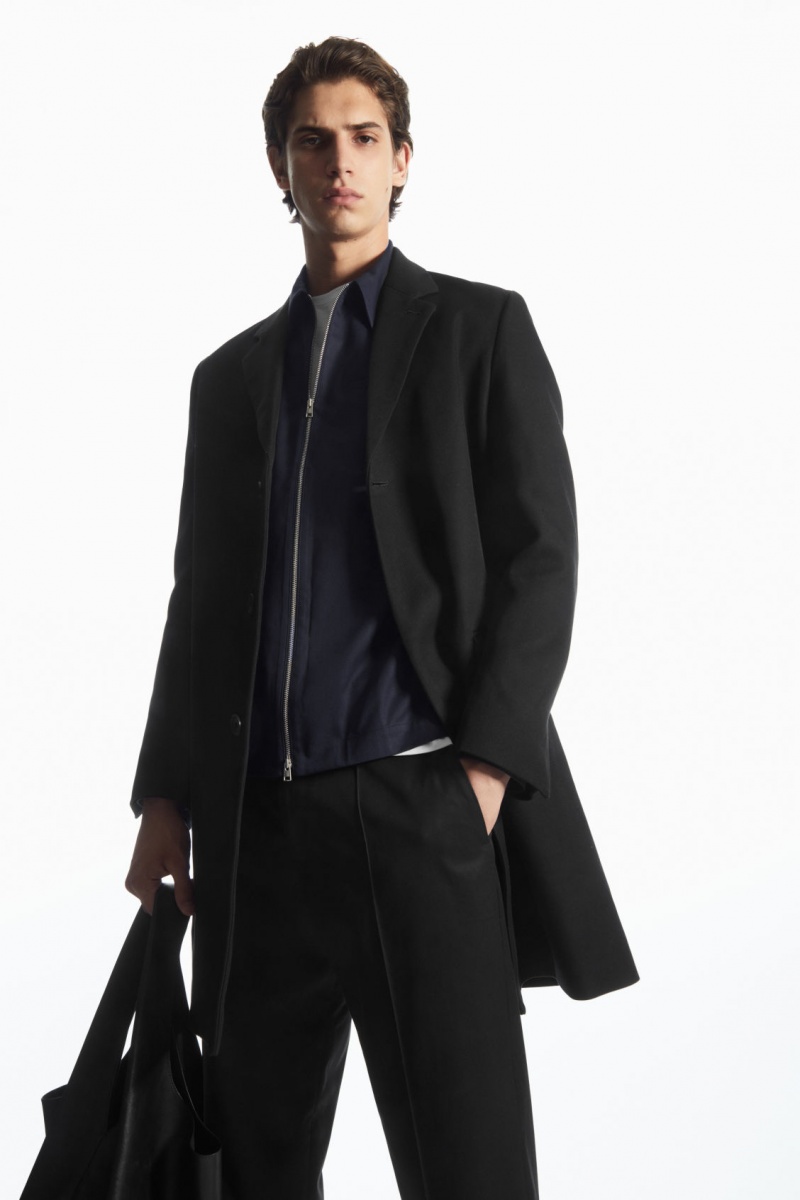 Pánské Kabáty COS Regular-Fit Twill Černé | DCRE-24813