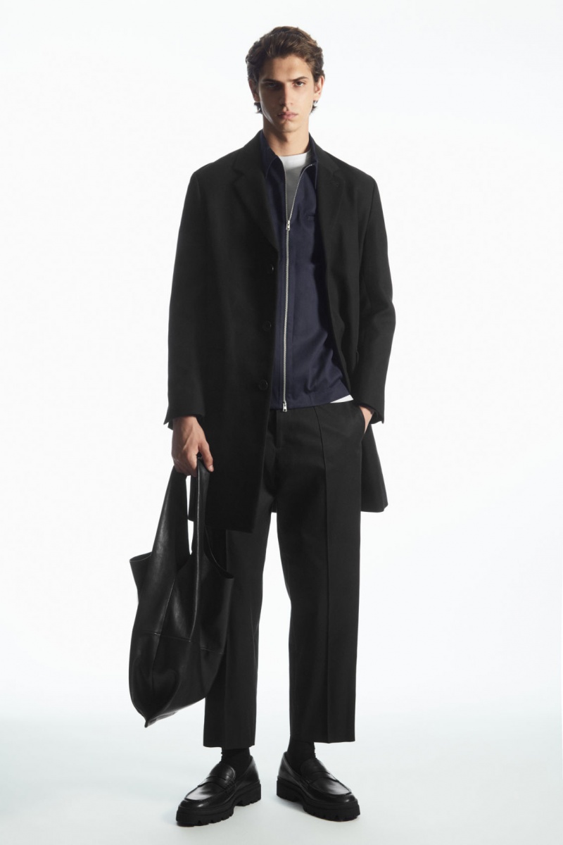 Pánské Kabáty COS Regular-Fit Twill Černé | DCRE-24813