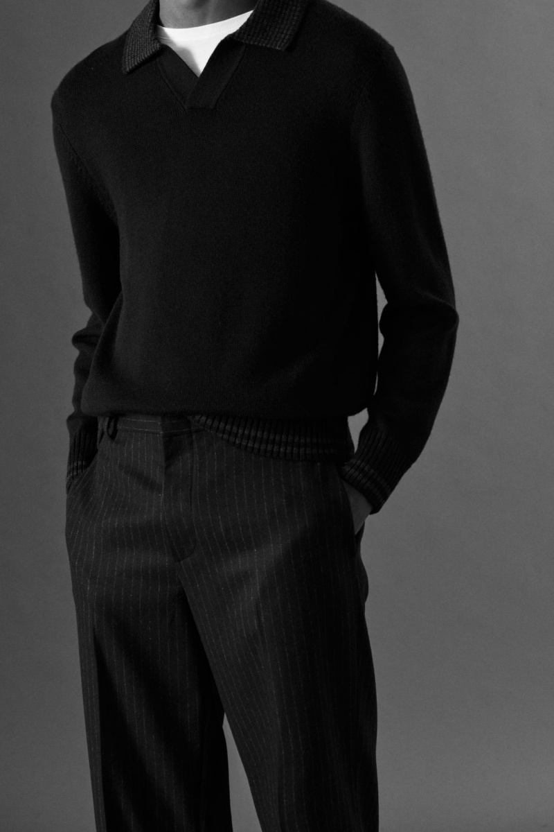 Pánské Kalhoty COS Cropped Pinstriped Vlna Rovný Tmavě Blankyt | ZXSV-09731