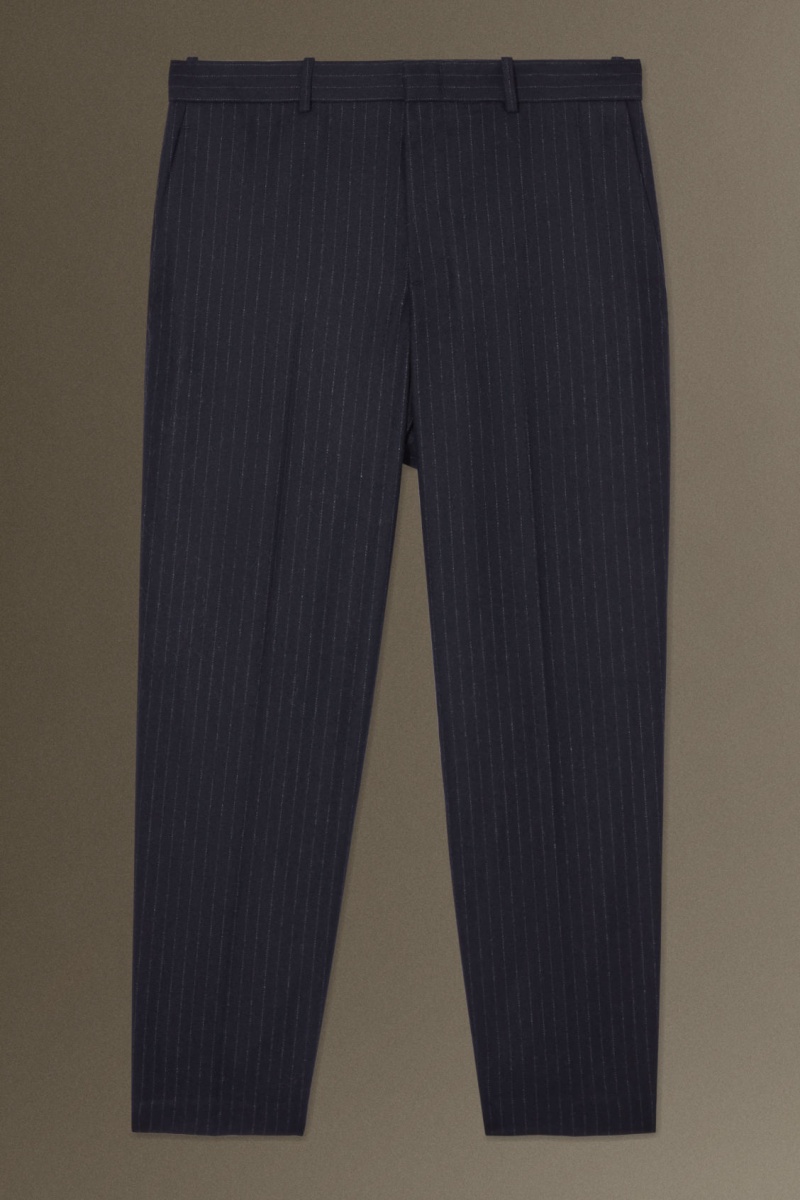 Pánské Kalhoty COS Cropped Pinstriped Vlna Rovný Tmavě Blankyt | ZXSV-09731