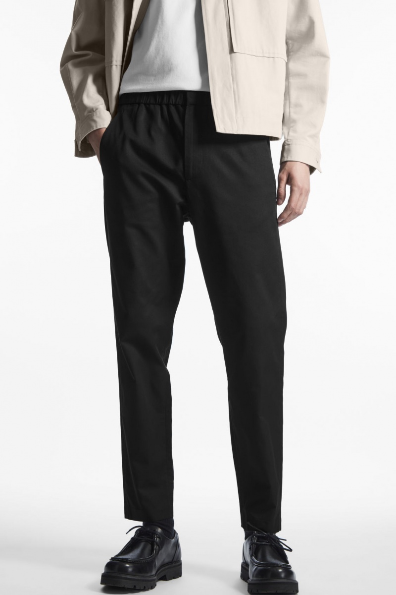 Pánské Kalhoty COS Elasticated Tapered Twill Černé | IVNE-15460