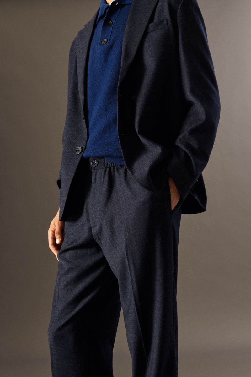 Pánské Kalhoty COS Elasticated Vlna-Flannel Tapered Tmavě Blankyt | JTGH-01742