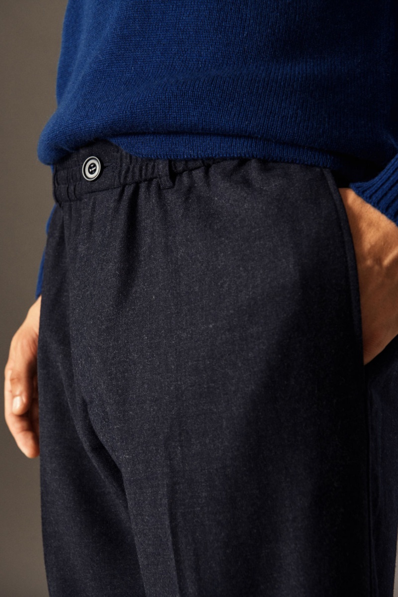 Pánské Kalhoty COS Elasticated Vlna-Flannel Tapered Tmavě Blankyt | JTGH-01742