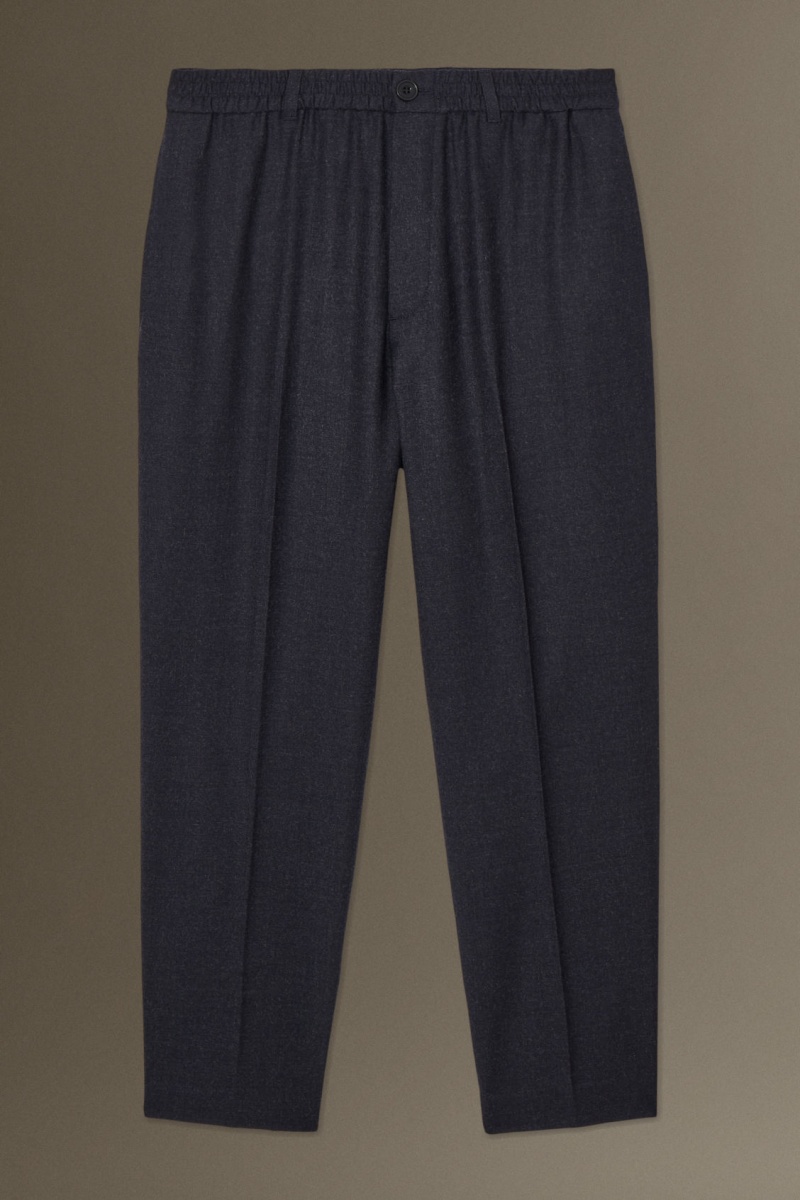 Pánské Kalhoty COS Elasticated Vlna-Flannel Tapered Tmavě Blankyt | JTGH-01742