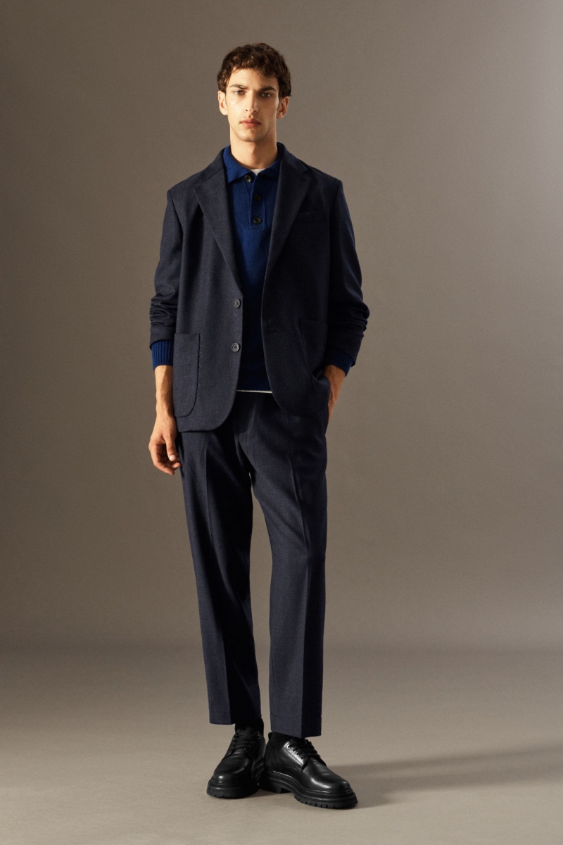 Pánské Kalhoty COS Elasticated Vlna-Flannel Tapered Tmavě Blankyt | JTGH-01742