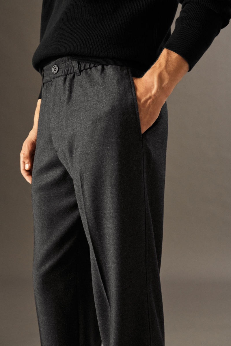 Pánské Kalhoty COS Elasticated Vlna-Flannel Tapered Šedé | ZPDI-80351