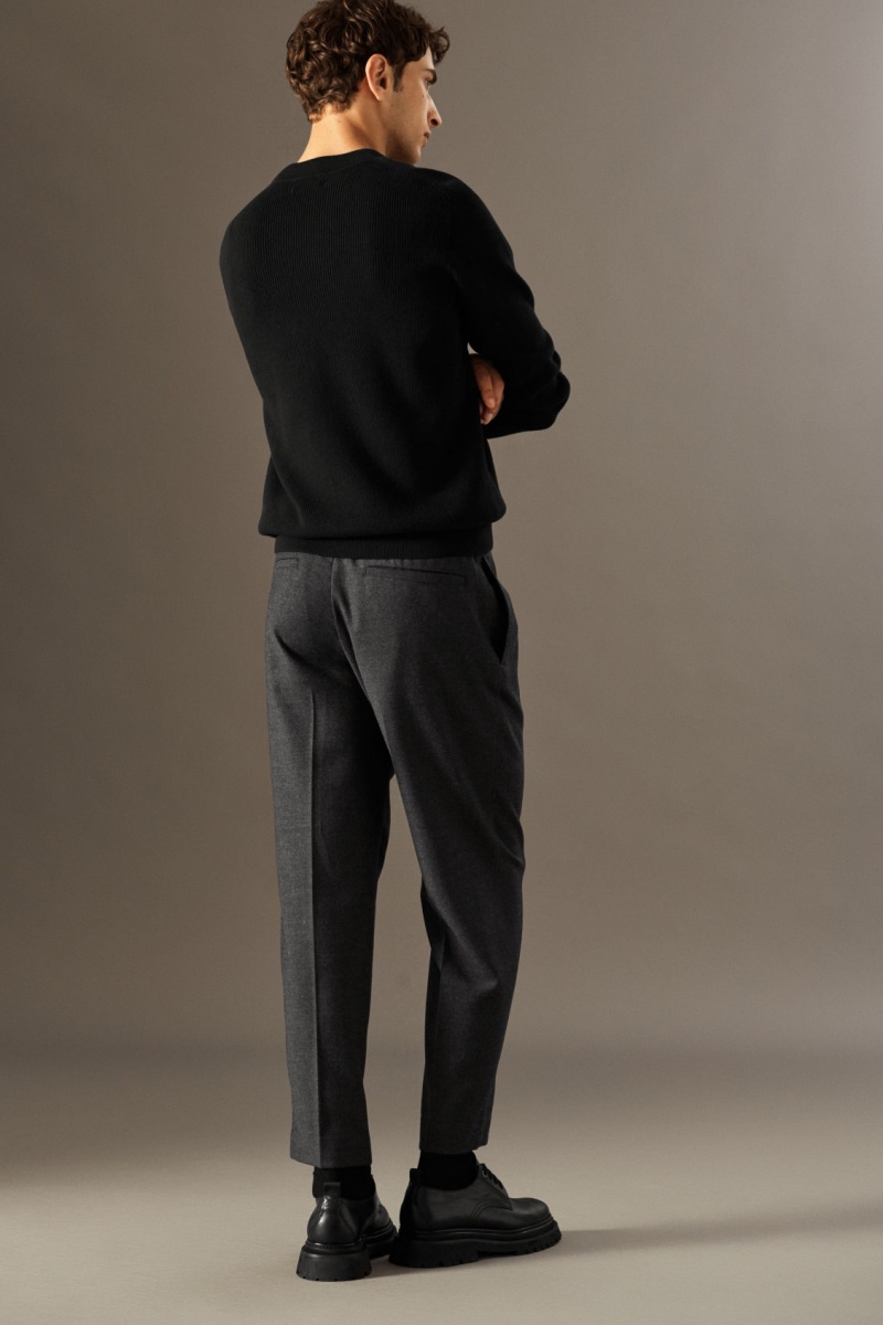Pánské Kalhoty COS Elasticated Vlna-Flannel Tapered Šedé | ZPDI-80351
