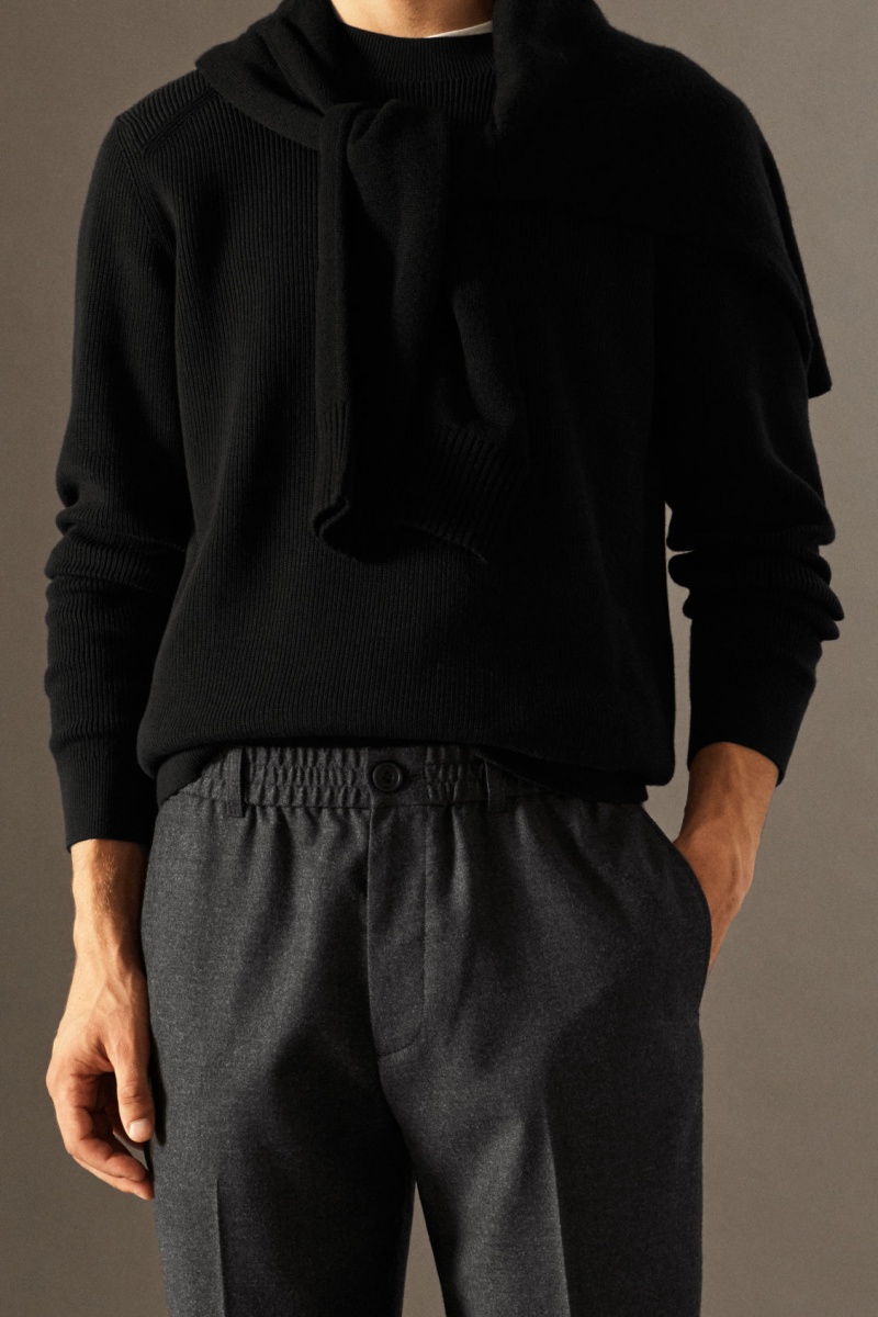Pánské Kalhoty COS Elasticated Vlna-Flannel Tapered Šedé | ZPDI-80351