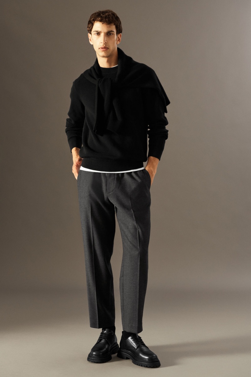 Pánské Kalhoty COS Elasticated Vlna-Flannel Tapered Šedé | ZPDI-80351