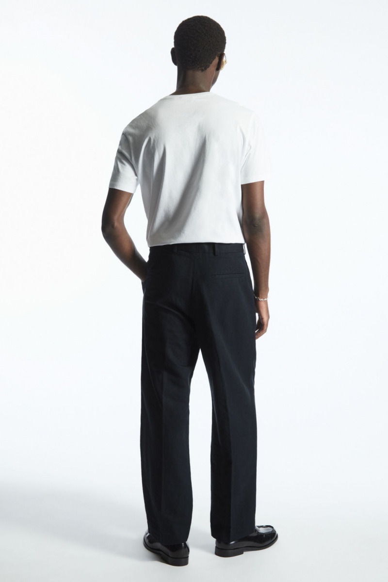 Pánské Kalhoty COS Plisovaný Rovný-Leg Linen-Blend Tmavě Blankyt | EPKR-26319