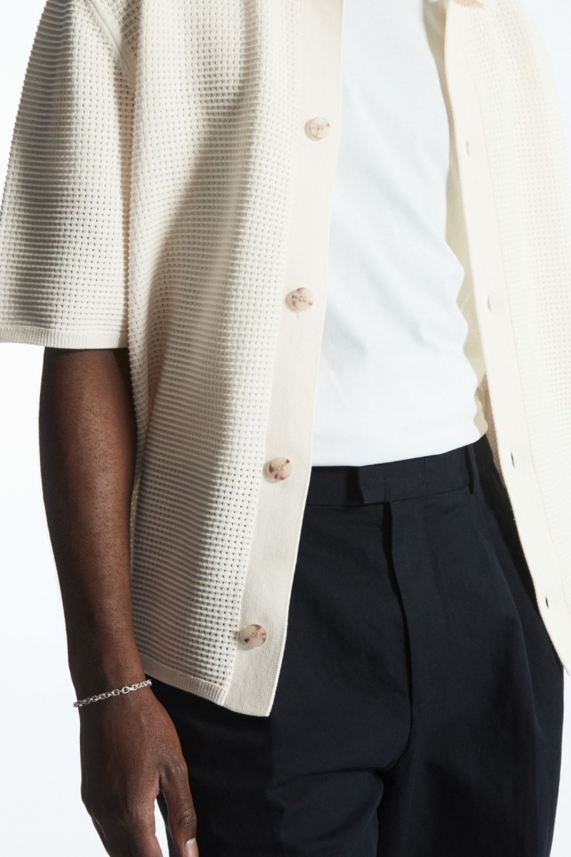 Pánské Kalhoty COS Plisovaný Rovný-Leg Linen-Blend Tmavě Blankyt | EPKR-26319
