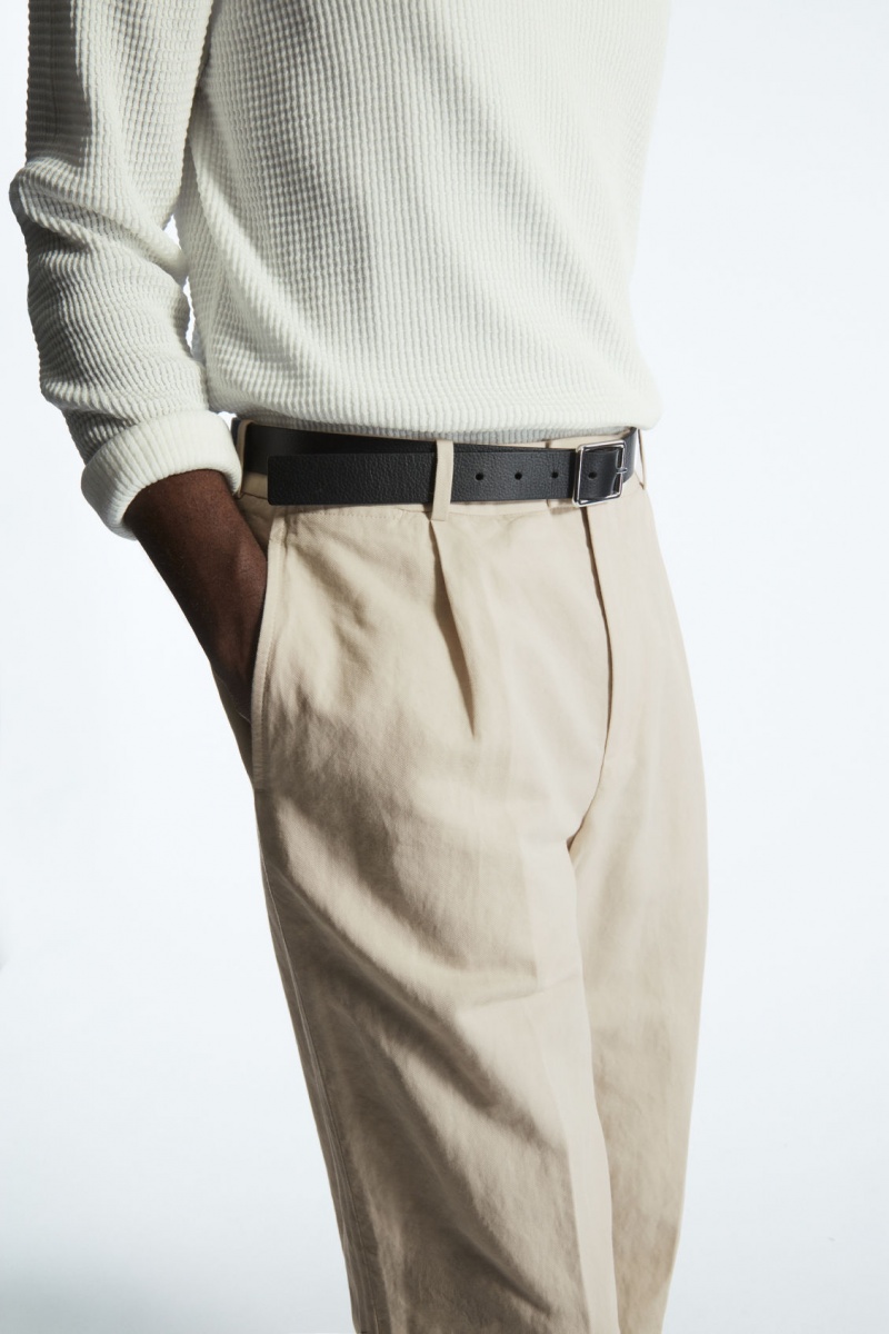 Pánské Kalhoty COS Plisovaný Rovný-Leg Linen-Blend Světle Béžový | FRPZ-30715