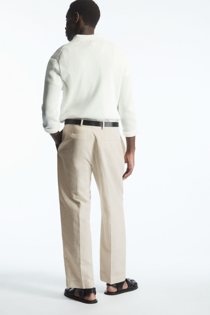 Pánské Kalhoty COS Plisovaný Rovný-Leg Linen-Blend Světle Béžový | FRPZ-30715