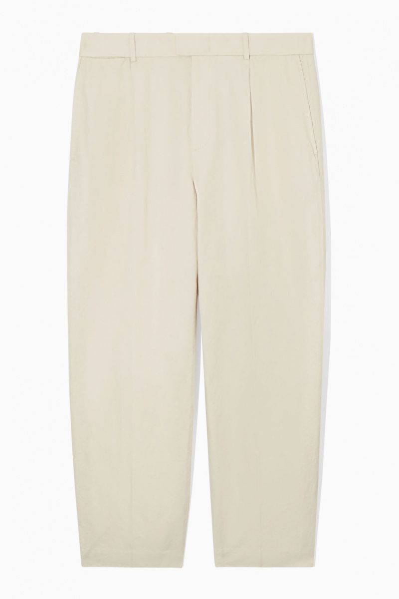 Pánské Kalhoty COS Plisovaný Rovný-Leg Linen-Blend Světle Béžový | FRPZ-30715