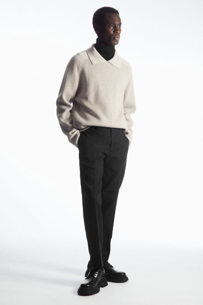 Pánské Kalhoty COS Slim-Leg Tailored Bavlněné Černé | LUMK-26917