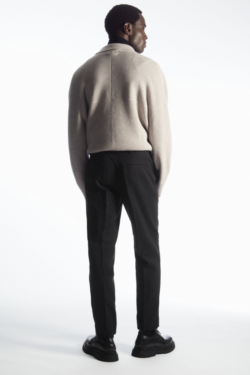 Pánské Kalhoty COS Slim-Leg Tailored Bavlněné Černé | LUMK-26917