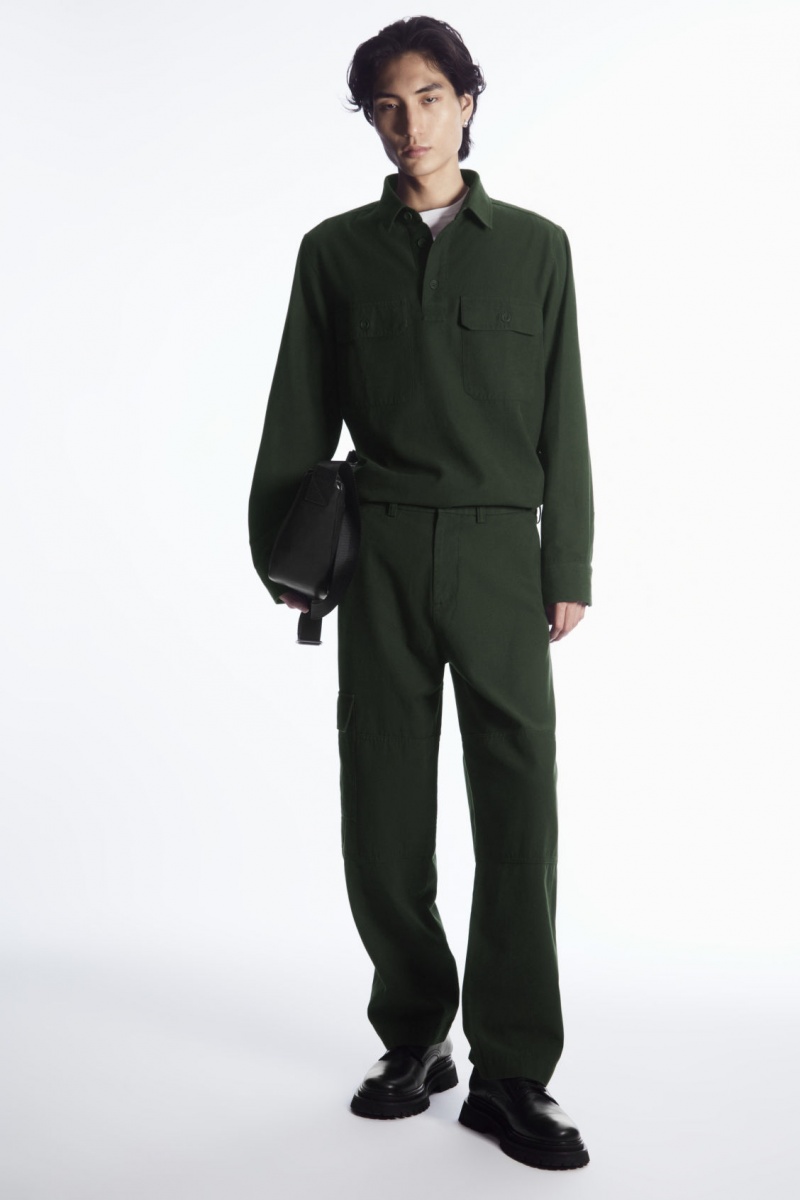 Pánské Kalhoty COS Tapered Utility Tmavě Zelene | RGZY-93126