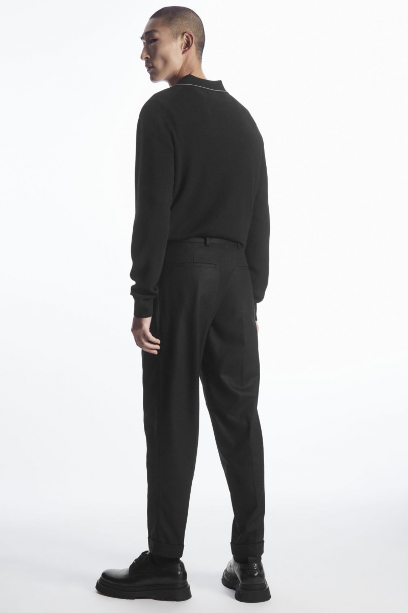 Pánské Kalhoty COS Tapered Vlna Černé | KNFX-51792