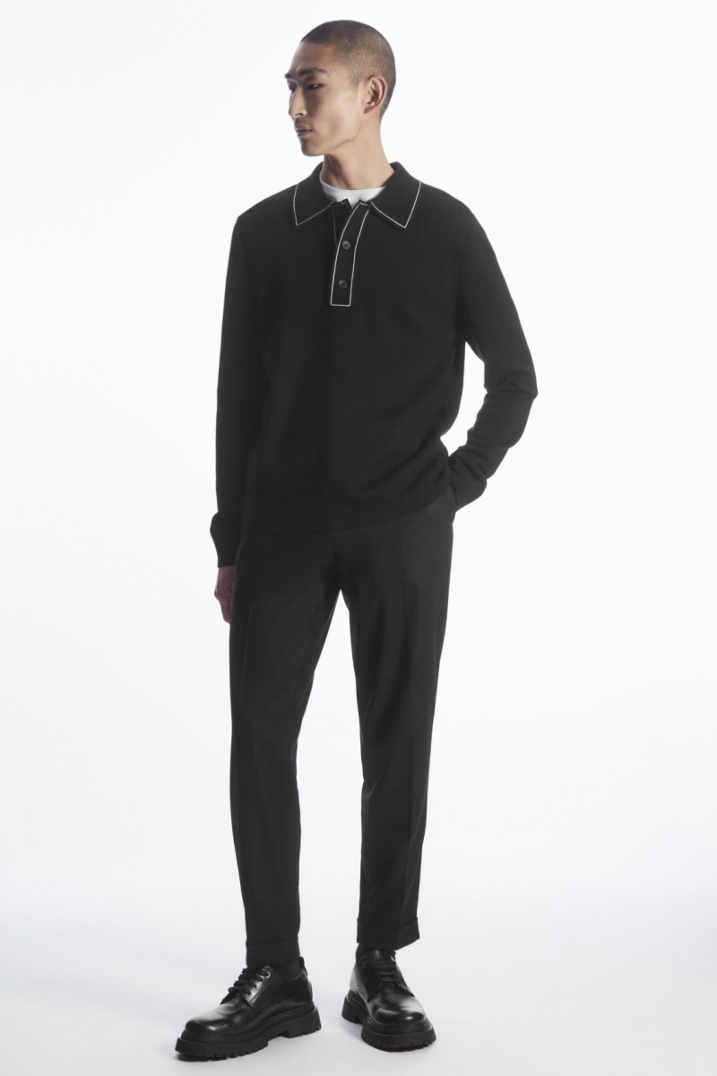 Pánské Kalhoty COS Tapered Vlna Černé | KNFX-51792