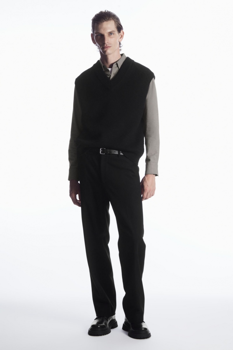 Pánské Kalhoty COS Vlna-Blend Relaxed Tailored Černé | WQND-52763
