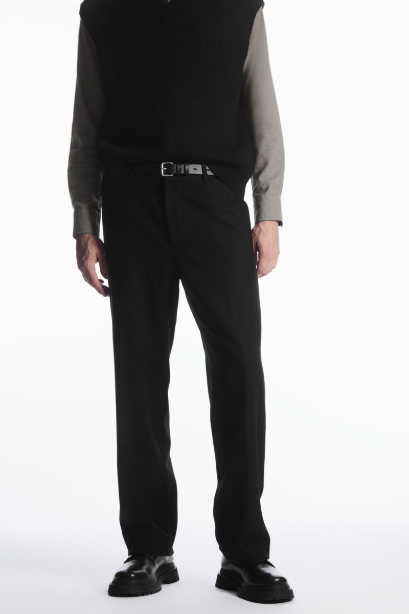 Pánské Kalhoty COS Vlna-Blend Relaxed Tailored Černé | WQND-52763