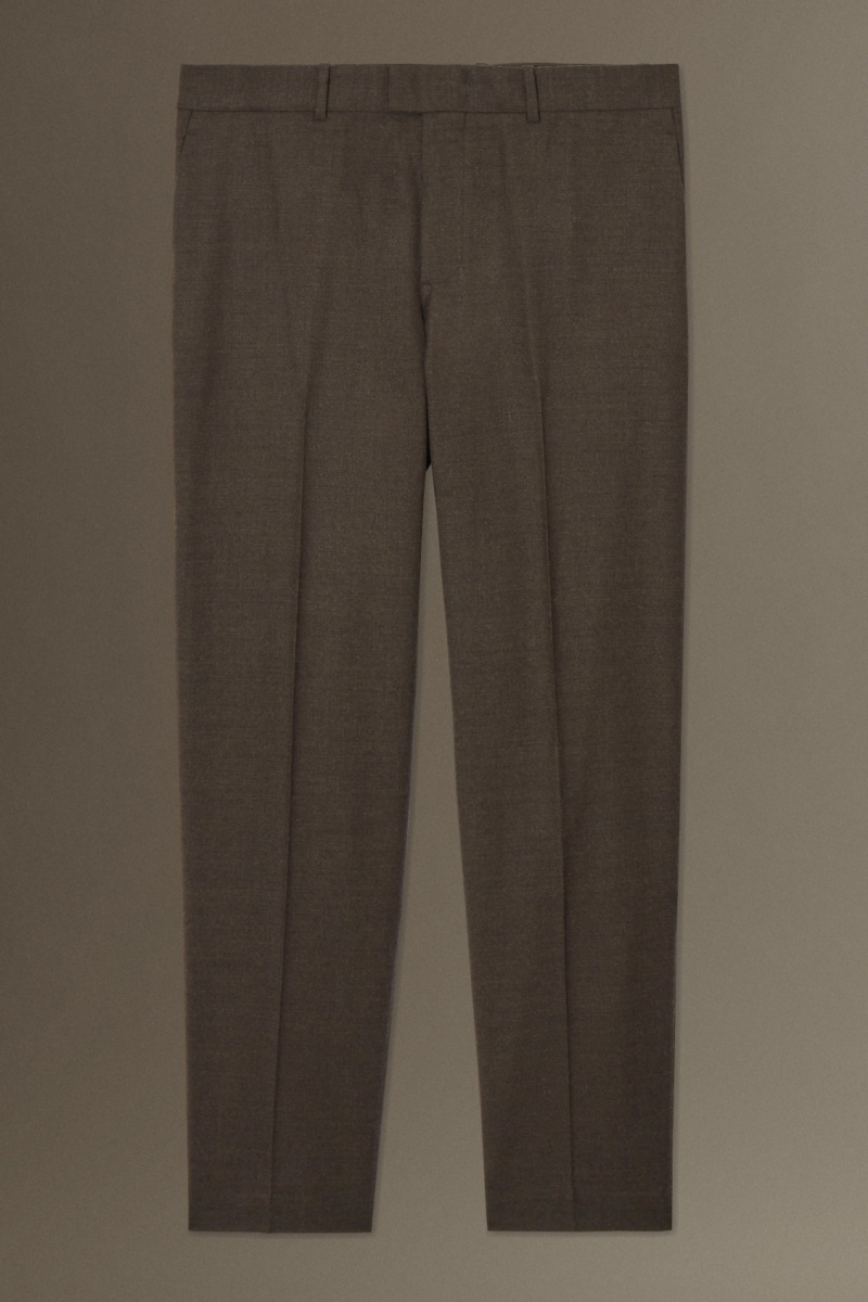 Pánské Kalhoty COS Vlna-Flannel Rovný Tmavě Hnědé | YQXF-83429