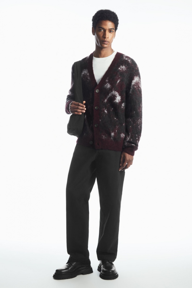 Pánské Kardigan COS V-Neck Brushed Mohair-Blend Vínové Černé | UYMJ-90281