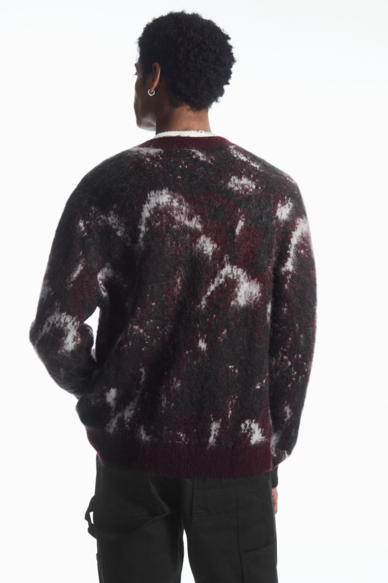 Pánské Kardigan COS V-Neck Brushed Mohair-Blend Vínové Černé | UYMJ-90281