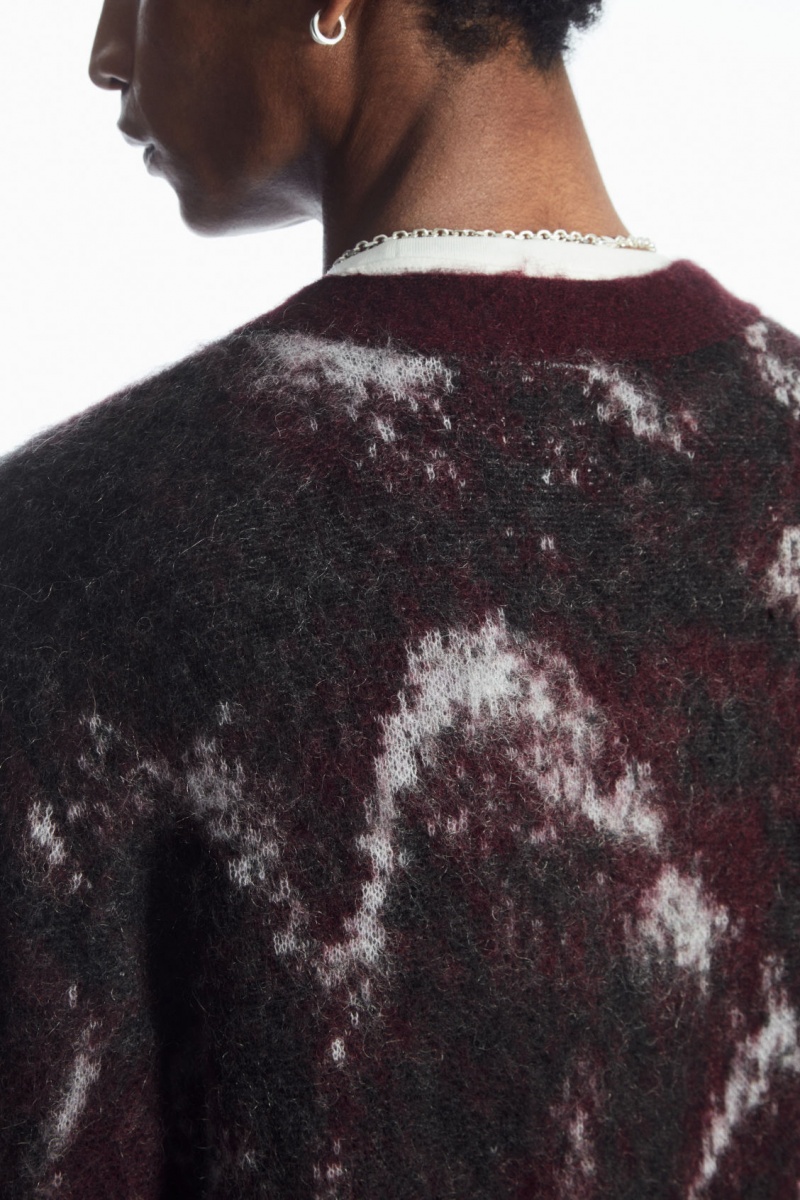 Pánské Kardigan COS V-Neck Brushed Mohair-Blend Vínové Černé | UYMJ-90281