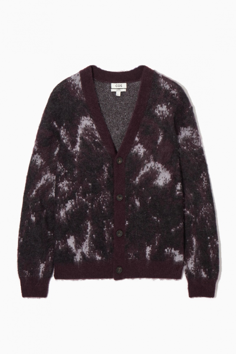 Pánské Kardigan COS V-Neck Brushed Mohair-Blend Vínové Černé | UYMJ-90281