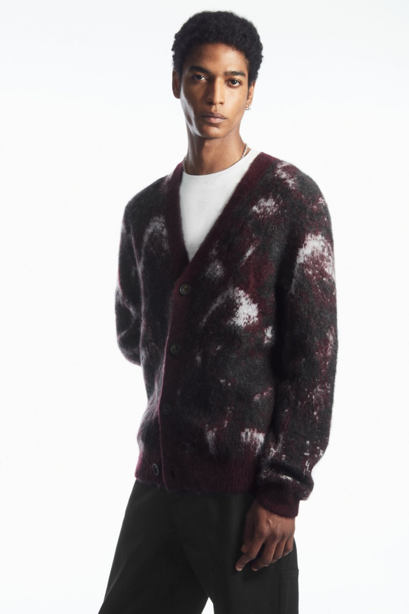 Pánské Kardigan COS V-Neck Brushed Mohair-Blend Vínové Černé | UYMJ-90281