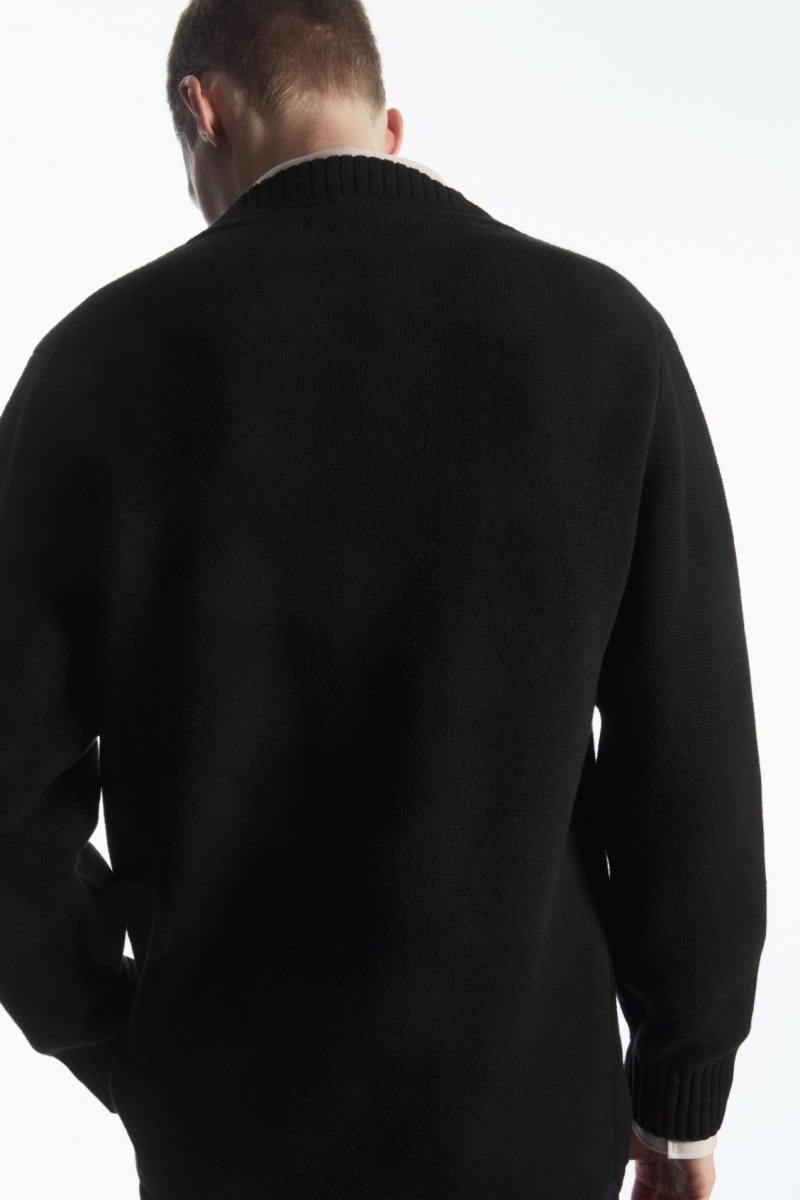 Pánské Kardigan COS V-Neck Vlna-Blend Černé | LZPD-35714