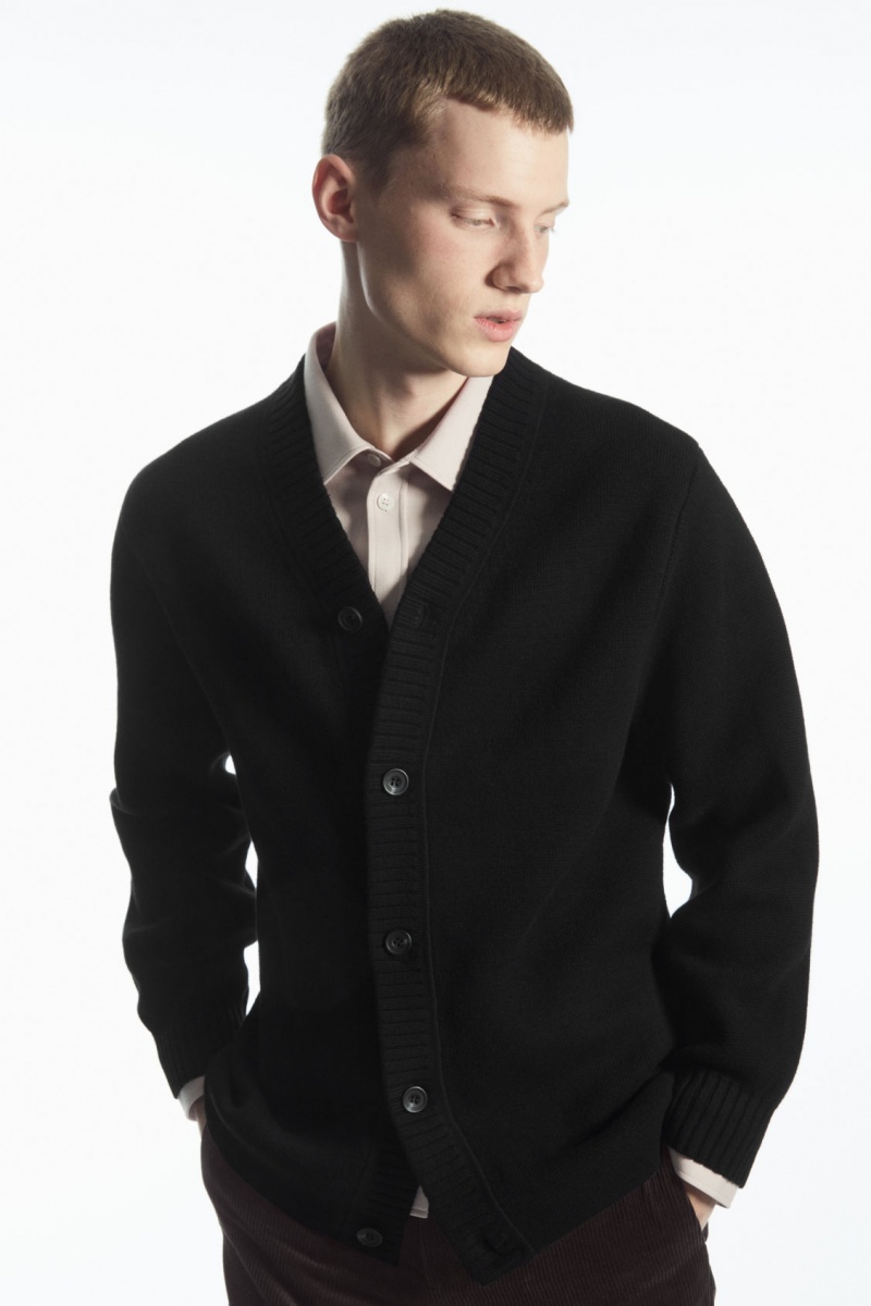 Pánské Kardigan COS V-Neck Vlna-Blend Černé | LZPD-35714