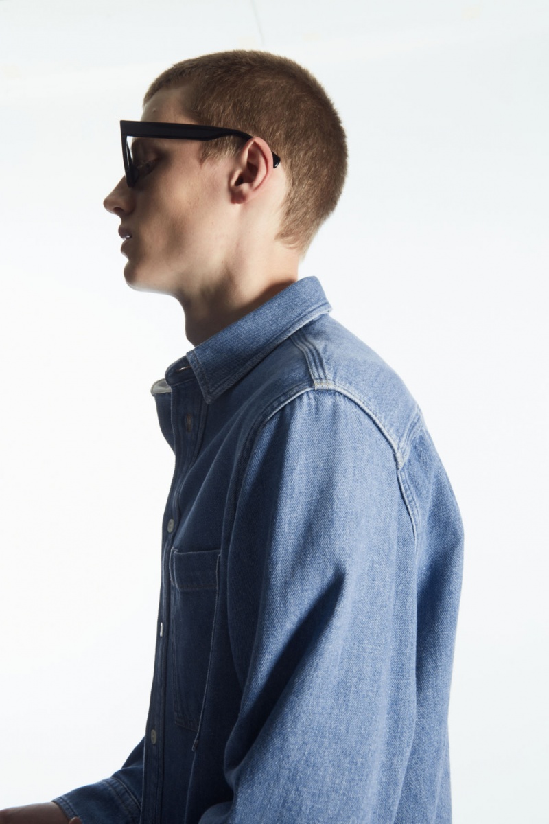 Pánské Košile COS Bavlněné And Linen-Blend Denim Blankyt | EQDI-34915