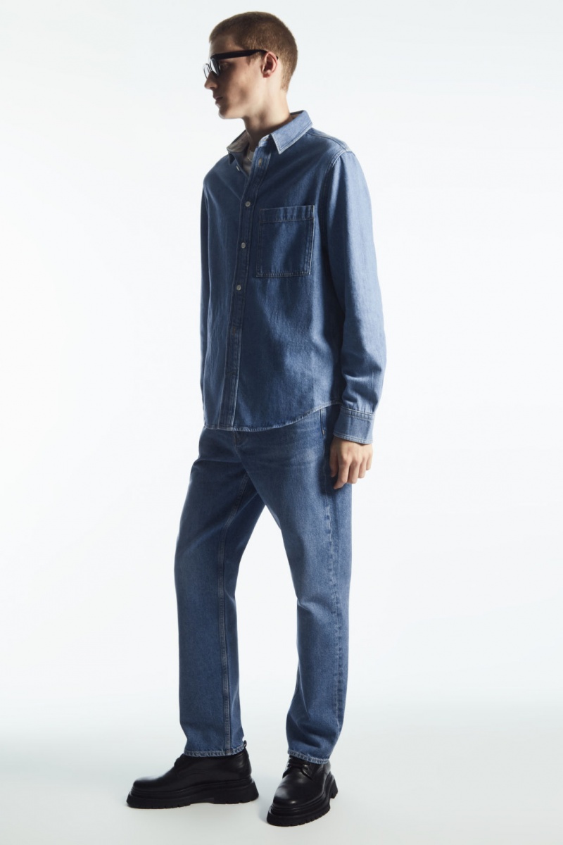 Pánské Košile COS Bavlněné And Linen-Blend Denim Blankyt | EQDI-34915