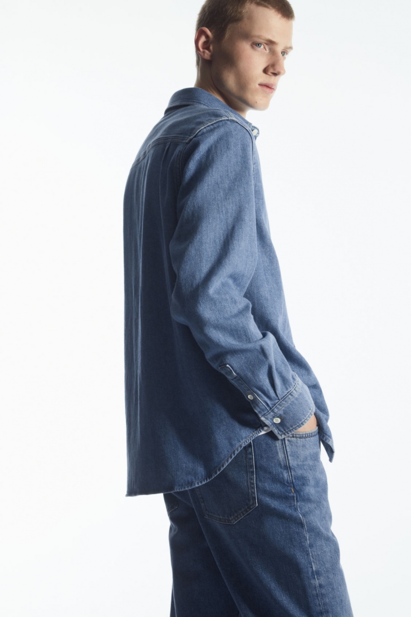Pánské Košile COS Bavlněné And Linen-Blend Denim Blankyt | EQDI-34915