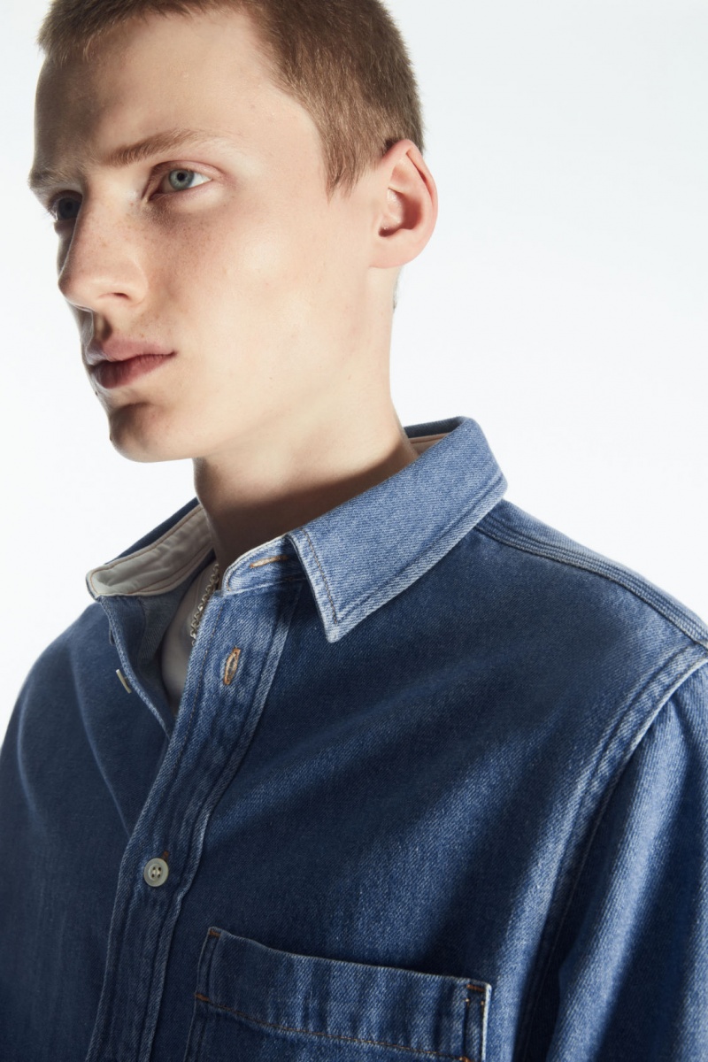 Pánské Košile COS Bavlněné And Linen-Blend Denim Blankyt | EQDI-34915