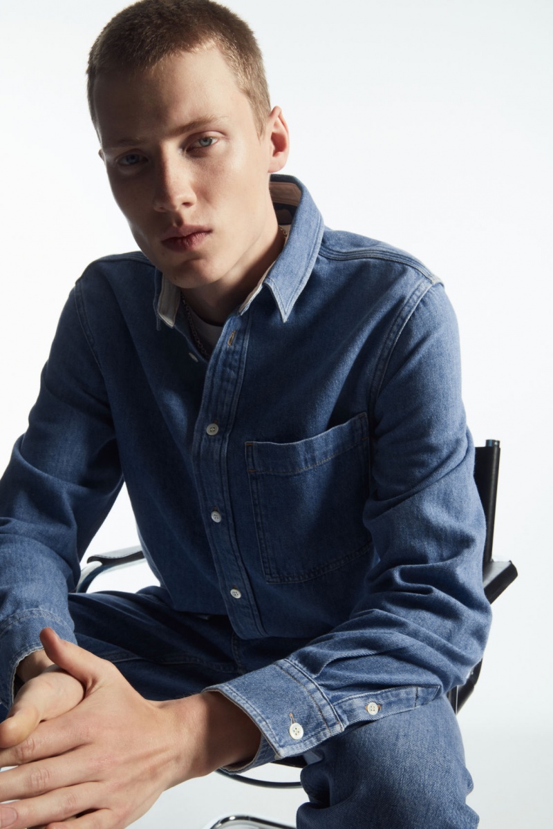 Pánské Košile COS Bavlněné And Linen-Blend Denim Blankyt | EQDI-34915