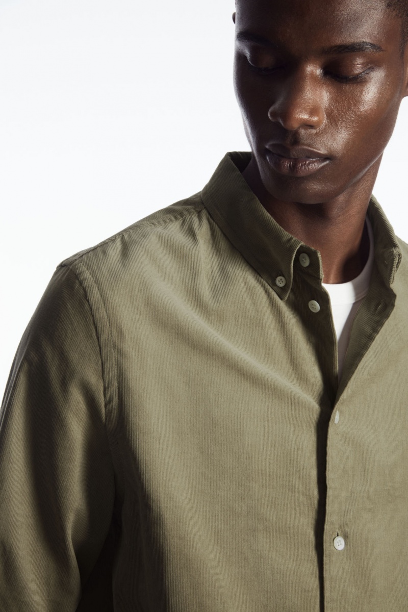 Pánské Košile COS Button-Down Collar Corduroy Tmavě Béžový | ITBC-67351