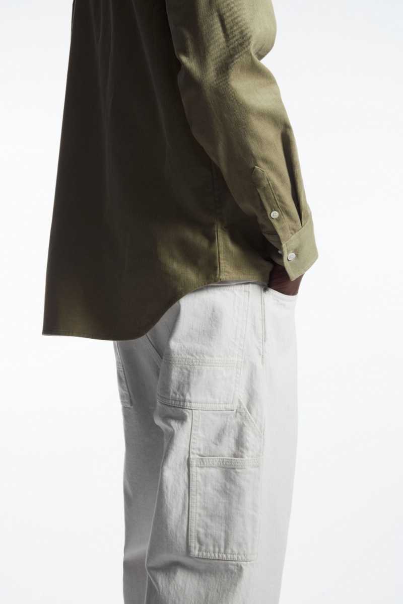 Pánské Košile COS Button-Down Collar Corduroy Tmavě Béžový | ITBC-67351